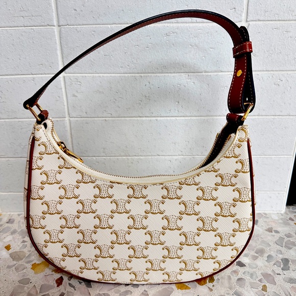 Celine Canvas Calfskin Ava Triomphe Shoulder Bag White - Picture 1 of 6